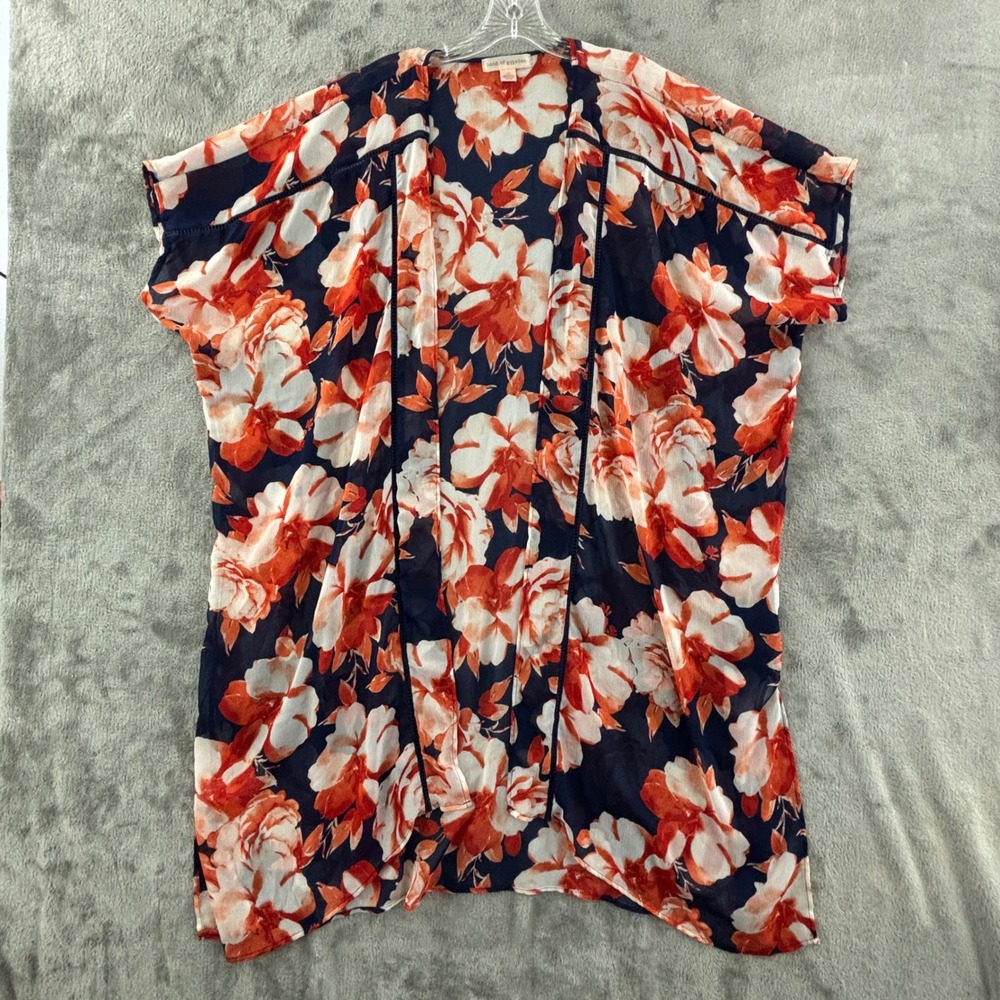 Band of Gypsies Floral‎ Kimono Womens M/L Navy Orange Sheer Open Front Cardigan